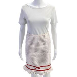 Searle Womens Side Zip Knee Length Polka Dot Pencil Skirt White Red Size 6